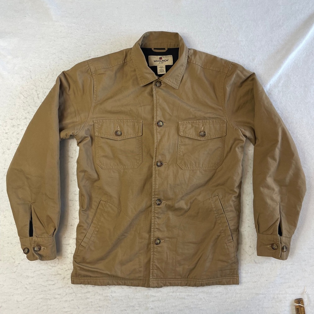 Woolrich Canvas Barn Jacket Mens Small Tan Insulated Workwear Chore Coat